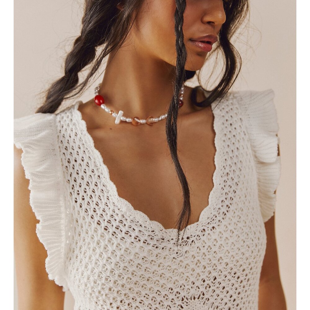 Free People White Crochet Ruffle Mini Dress - Picture 5 of 8